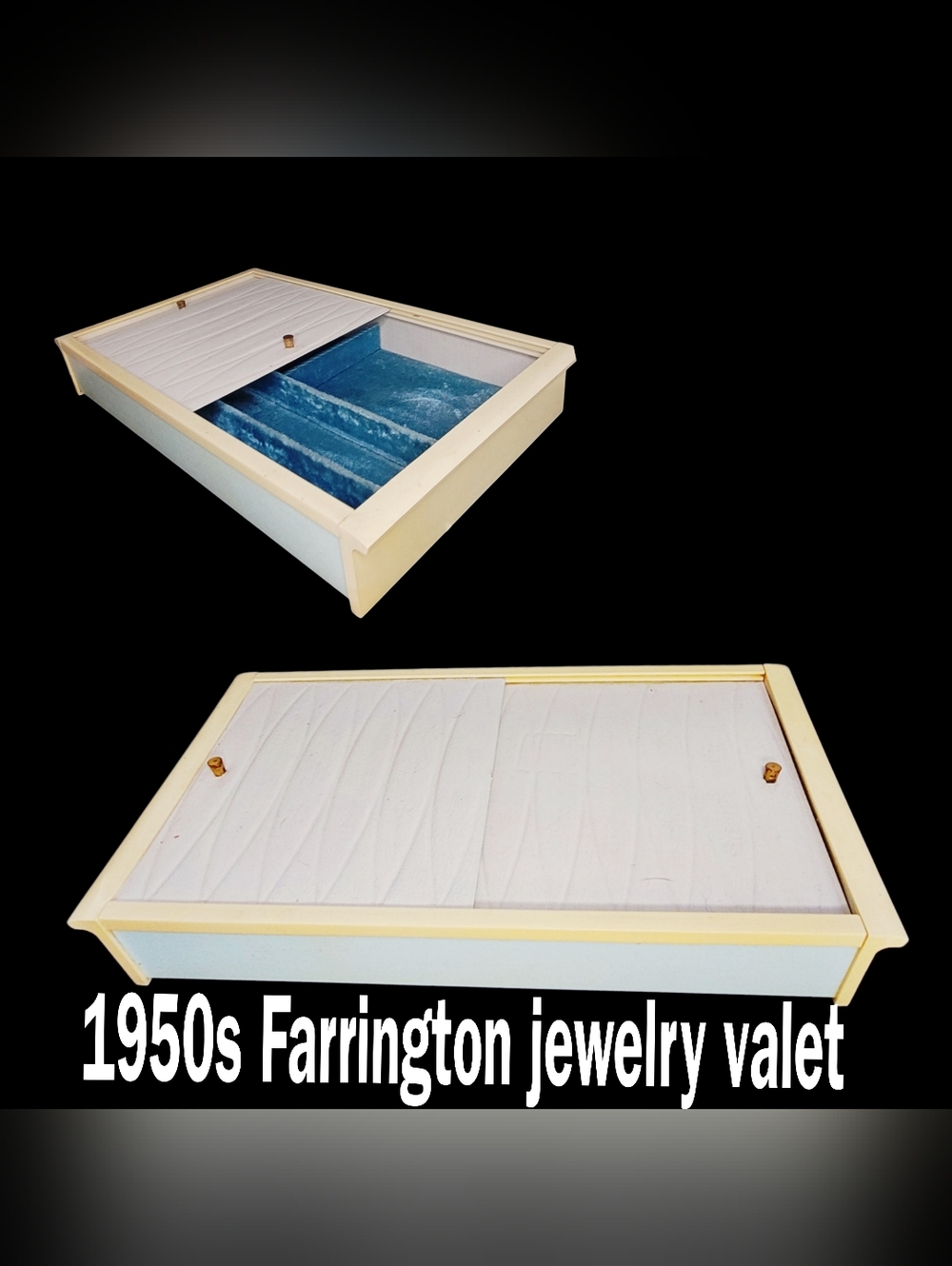 1950s Farrington Wood Jeweley Valet Velvet Lined W/ Sliding Doors